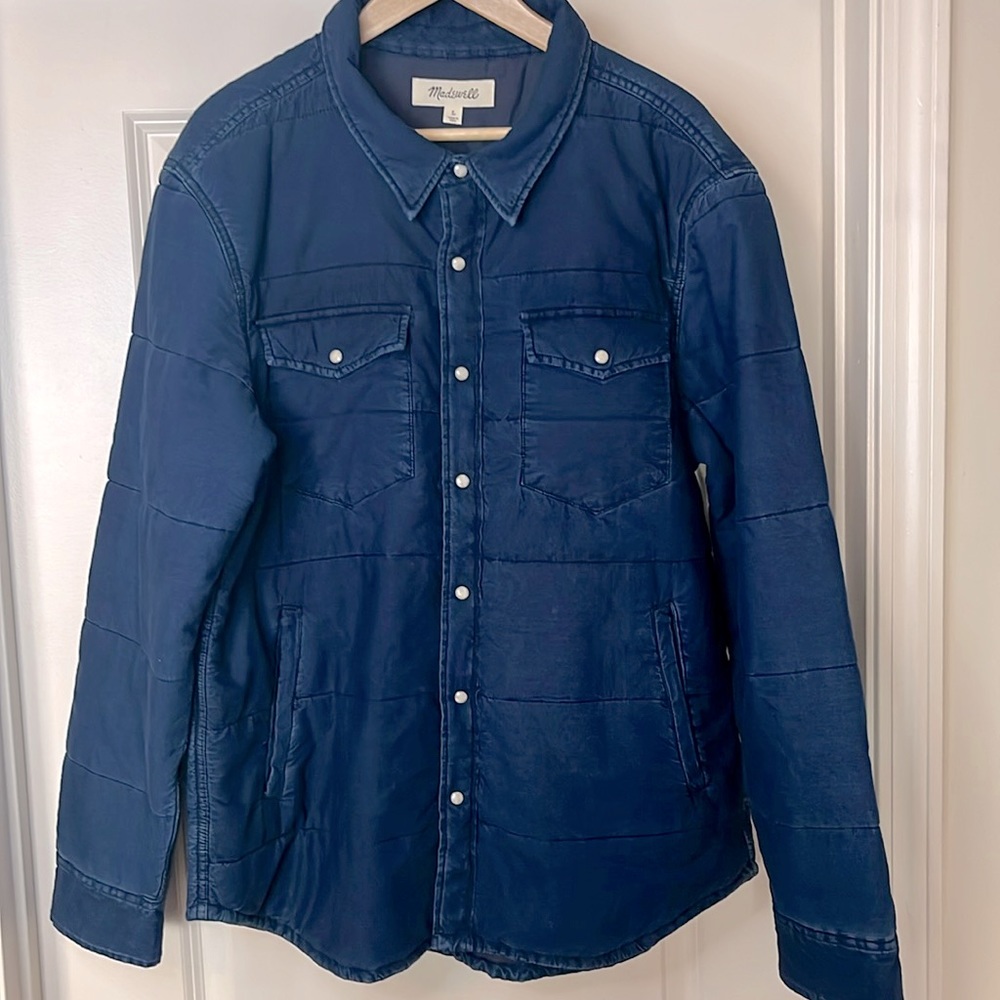 New without tag MADEWELL Mens Size L Quilted Western Shirt-Jacket in Indigo Blue